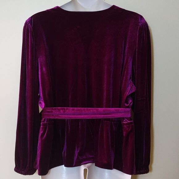 Lauren Ralph Lauren Velvet Wrap Blouse Top Surplice Tie Waist 3X Black Label Lux - Picture 12 of 15